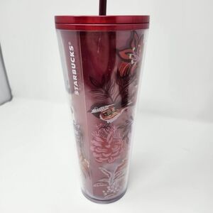 Starbucks Holiday 2022 Red Marble Enchanted Forest Pearl Floral Tumbler